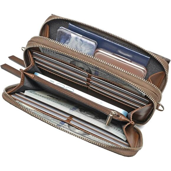 Women Jacquard Bronze Imported Faux Leather Crossbody With Phone Pocket Bag - Picture 2 of 4